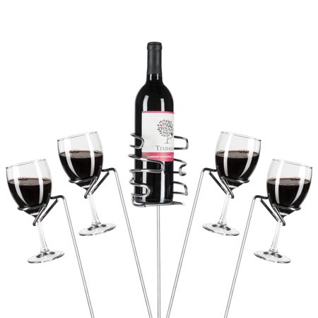 Best Choice Products 5-Piece Reinforced Stainless Steel Wine Glass Rack Holder Stakes Set for Bottles, Candles, Hands-Free Outdoor Picnics, Travel - (Best Wine For 20)