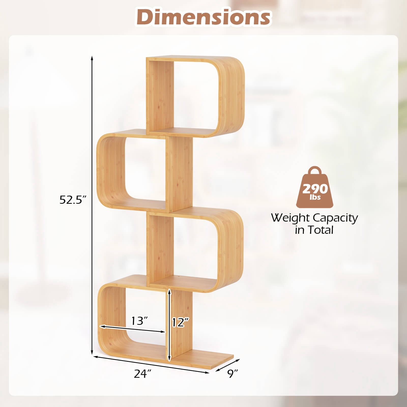 Costway 2 PCS 4-Tier S-Shaped Bookcase with 4 Open Cubes Geometric Corner Display Shelf