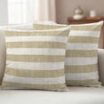 thumbnail image 2 of Cream Striped Outdoor Pillow Covers 26x26 Set of 2, Waterproof Patio Throw Pillowcase Protectors, Farmhouse Vintage Brown Stripes Square Decorative Pillow Shams Cushion Covers for Seat Bed Couch Sofa, 2 of 8