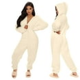 thumbnail image 4 of ZAXARRA Women's Sleeping Plush Solid Home Zipper Long Sleeve Cartoon Romper, 4 of 6