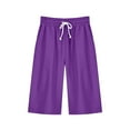 thumbnail image 2 of up to 60% off Gifts Usmixi Womens Half Pants Casual Solid Loose Straight Drawstring Elastic Waist Shorts Summer Comfy Cotton Linen Pocket 1/2 Pants Purple s, 2 of 7
