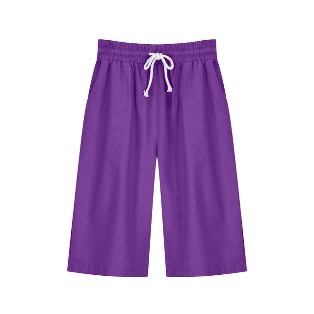 JIUKE Cotton Linen Shorts for Women High Waisted Drawstring Knee Length Lounge Shorts with Pockets