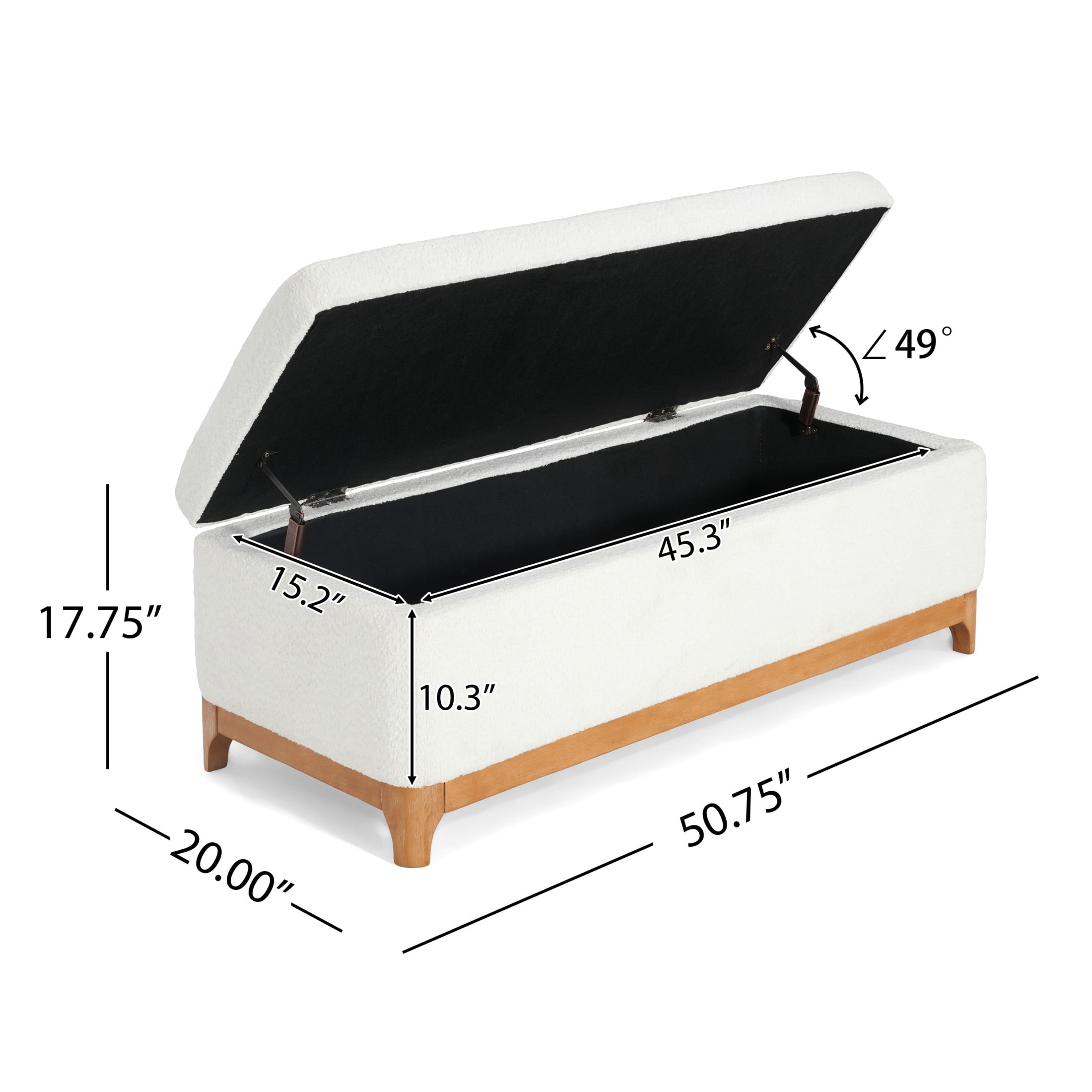 Christopher Knight Home Chenille Upholstered Storage Ottoman Bench with Solid Wood Legs, White