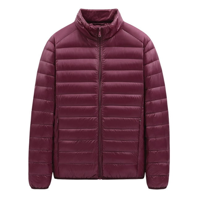 CVLIFE Mens Lightweight Down Coats Long Sleeve Solid Color Outwear Warm Puffer Jacket Claret 4XL