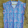 thumbnail image 3 of Hauts de Blouse à Volants à Rayures et à Col Rond pour Femmes(Bleu L), 3 of 4