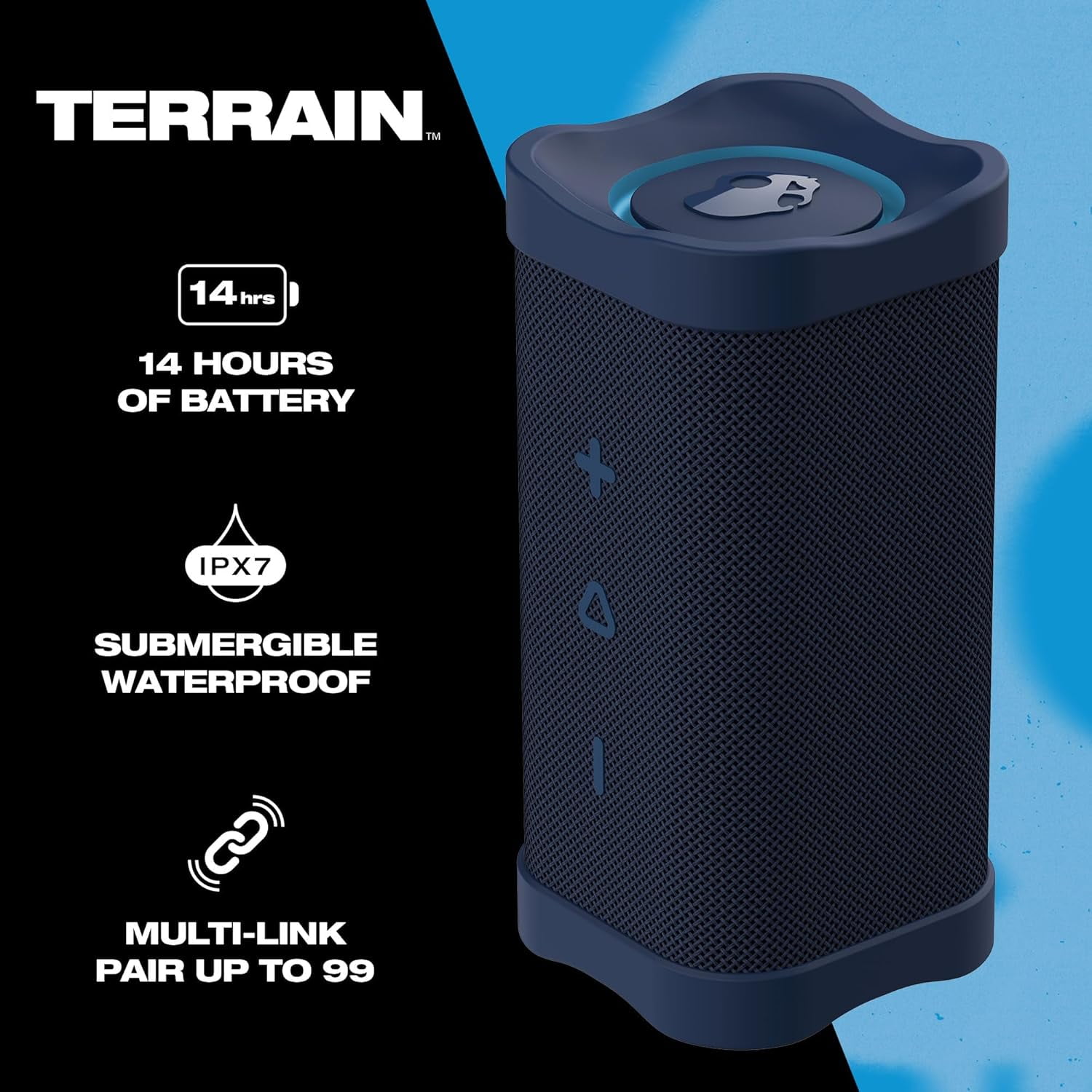 Skullcandy Terrain XT Medium Compact Bluetooth Speaker, IPX7 Waterproof, 14 Hour Battery