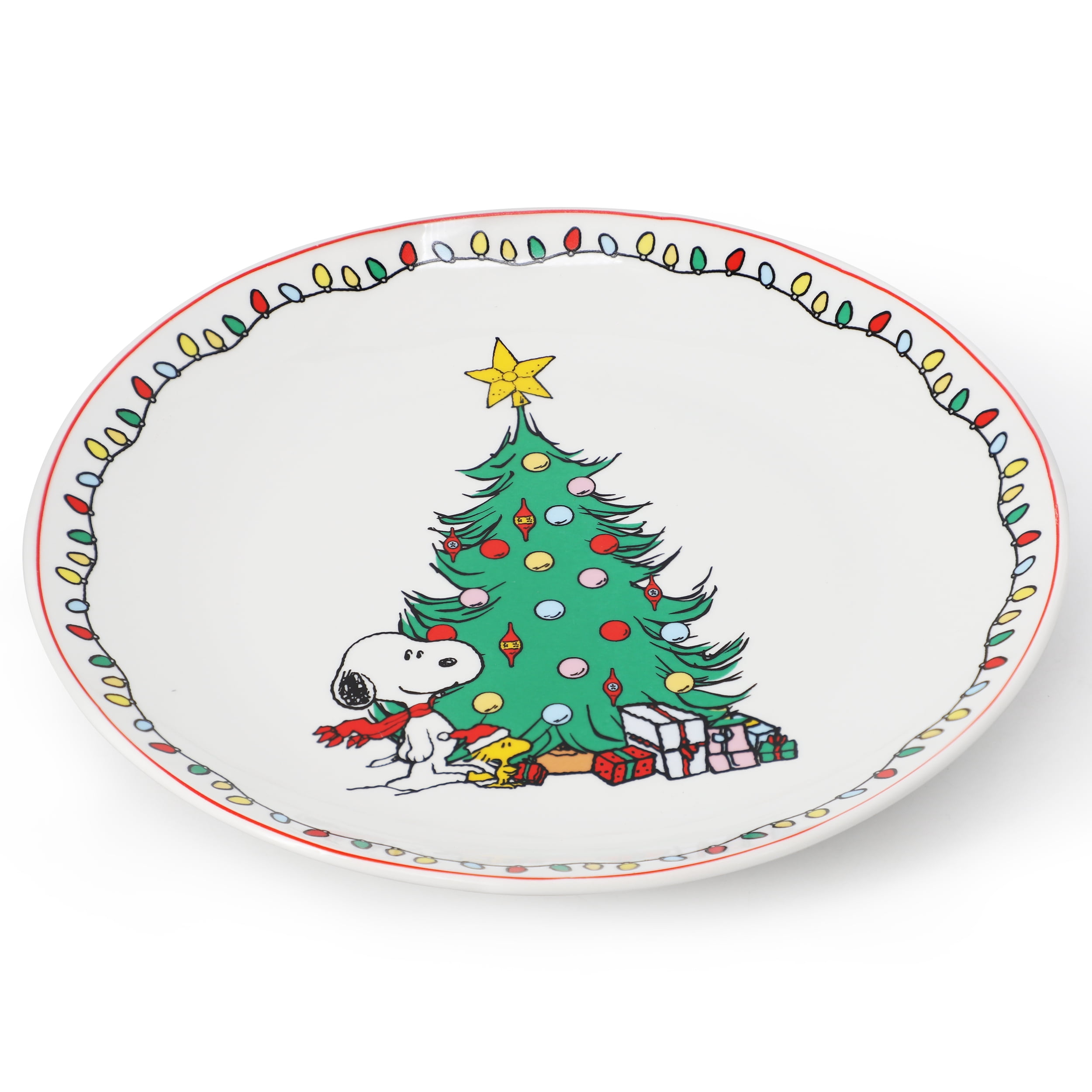 Peanuts Xmas 8 Piece 10.5 Inch Round Stoneware Dinner Plate Set in White