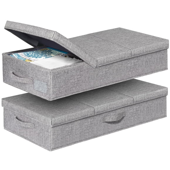 punemi Almacenamiento debajo de la cama con tapas, paquete de 2 contenedores de almacenamiento grandes debajo de la cama, ropa con 3 asas, caja organizadora plegable de perfil bajo apilable para manta