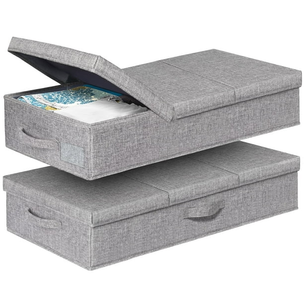 punemi Almacenamiento debajo de la cama con tapas, paquete de 2 contenedores de almacenamiento grandes debajo de la cama, ropa con 3 asas, caja organizadora plegable de perfil bajo apilable para manta