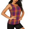 thumbnail image 2 of Balery Orange and Purple Plaid Camiseta sin mangas estampada ligera para mujer, tops de entrenamiento sin mangas, camisetas de yoga transpirables de secado rápido.-Large, 2 of 7