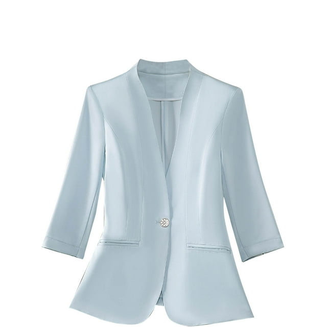 YABCSAZ Manteaux Printemps Automne Hiver pour Femmes, Mode Féminine Décontractée Couleur Unie Poche Col Rabattu Chemisier Blazer Manches 3/4, Vêtements Décontractés pour Filles / Vestes / Manteaux, Liquidation de Noël!