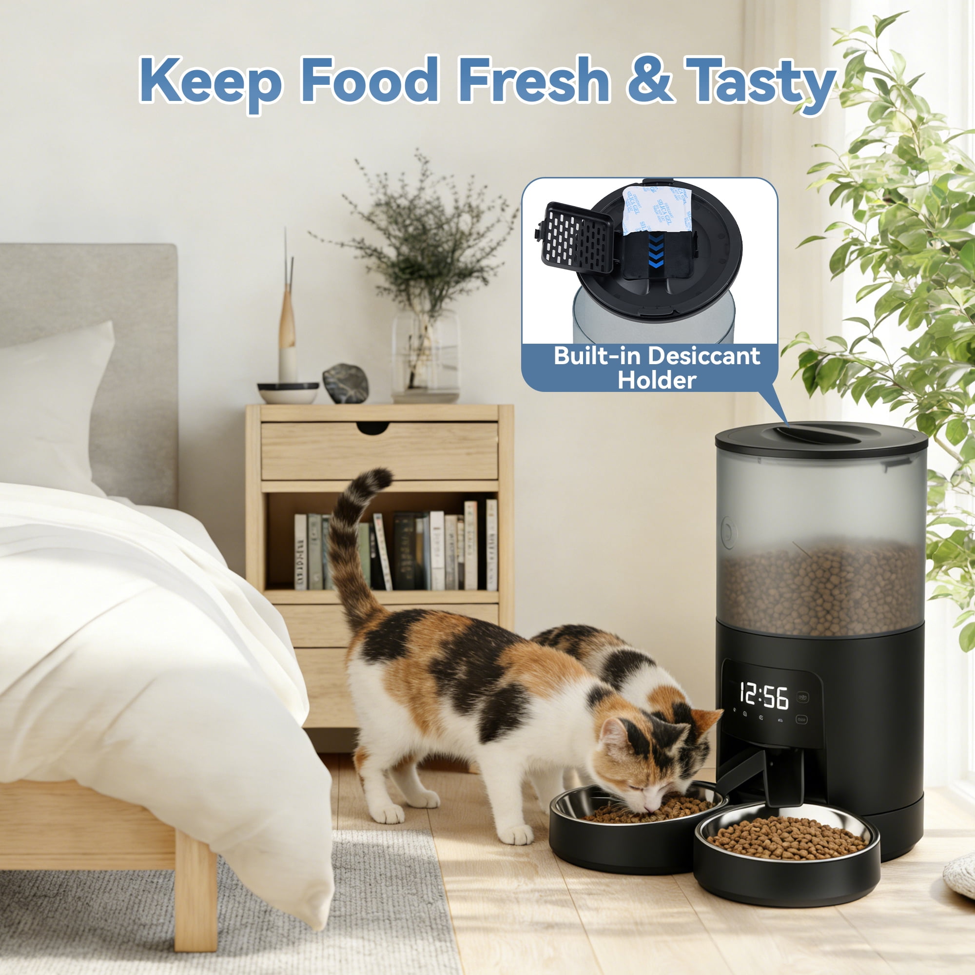 SHOUFTW 6L Automatic Pet Feeder for Cats & Dogs, Timed Dry Food Dispenser with Portion Control, Voice Recorder, Dual Power,Black