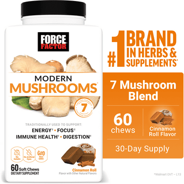 Modern Mushrooms Soft Chews, Mushroom Supplement Complex, Cinnamon Roll, 60 Chews by Force Factor