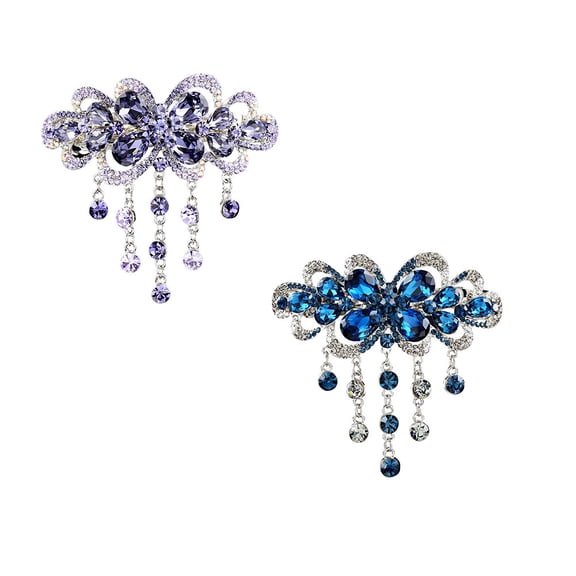 MEIBUTYUP Elegant Rhinestone Hair Clip Set, 2 Pieces Assorted Colors, Zinc Alloy, Stylish Hair Accessories for Daily Wear and Parties