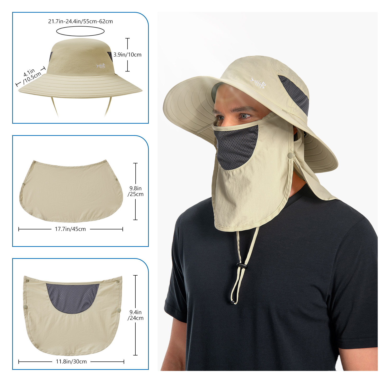 Men’s UPF 50+ Sun Hat with Face Cover & Neck Flap FH09