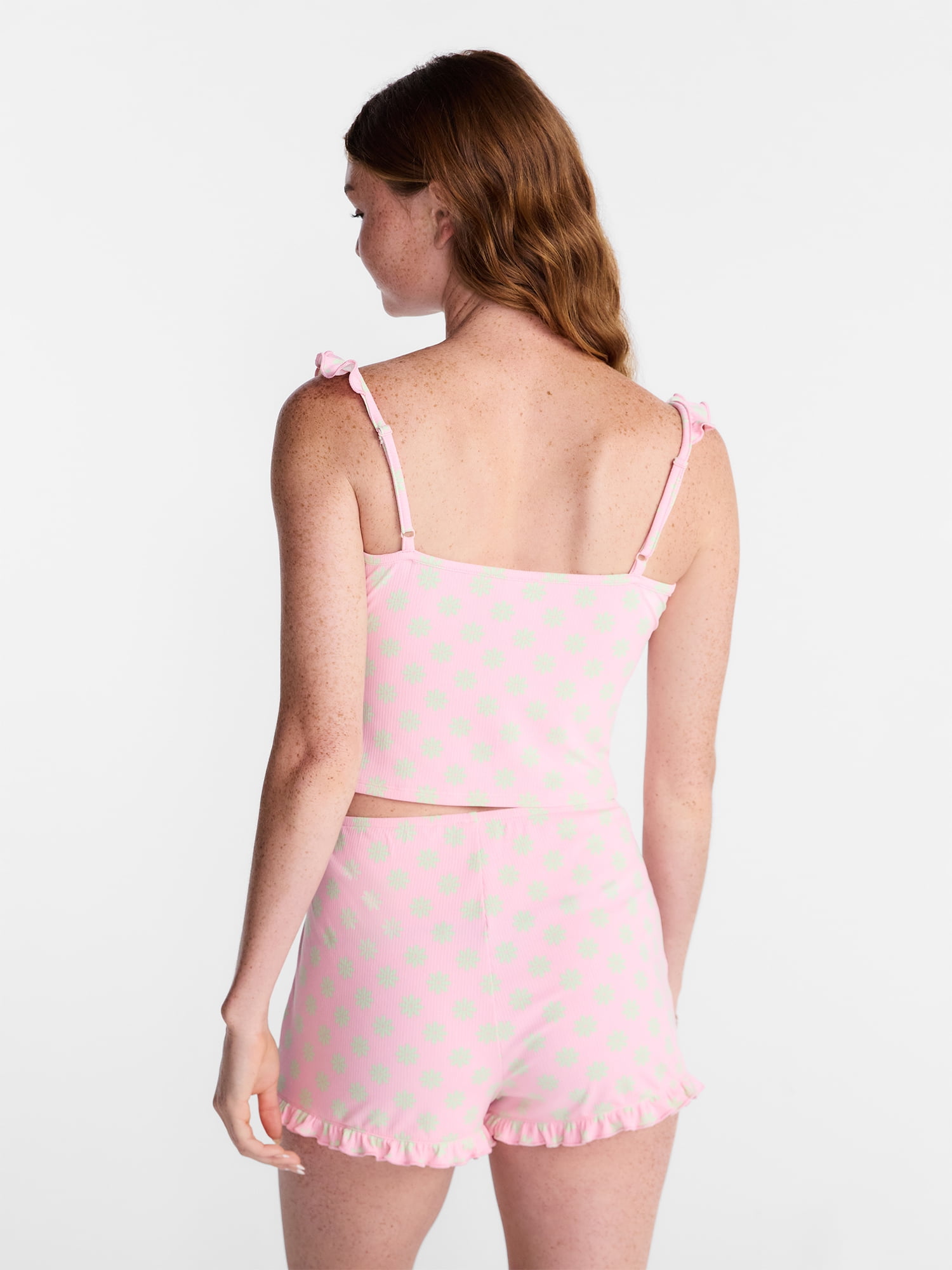 No Boundaries Ruffle Tank Top and Shorts Sleep Set, 2-Piece, Women's XS-XXL