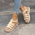 thumbnail image 3 of Rokment Womens Roman Platform Gladiator Sandals Beach Trendy Casual Suede Open Toe Buckles Chunky Wedge Fisherman Dress Heels Comfortable Walking Shoes Summer Beige Size 6, 3 of 7