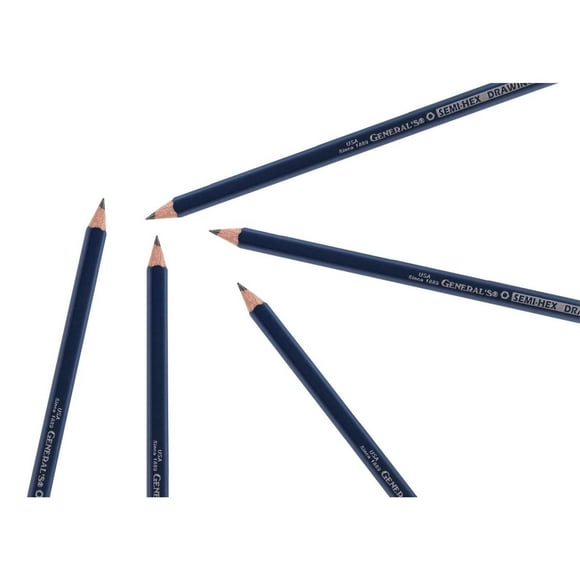 Generals Hexagonal Drawing Pencils, H Thin Tip, Blue, Pack of 12