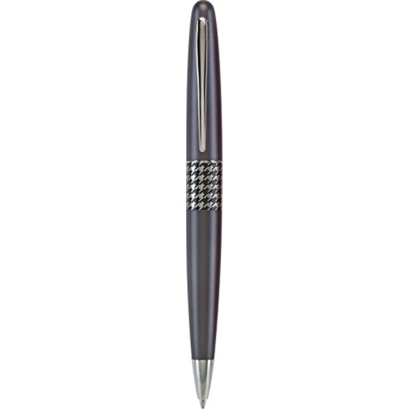 Pilot MR Retro Pop Collection Ball Point Pen; Gray Barrel with Hounds tooth Accent Medium Stainless Steel Nib Refillable Black Ink 91425 