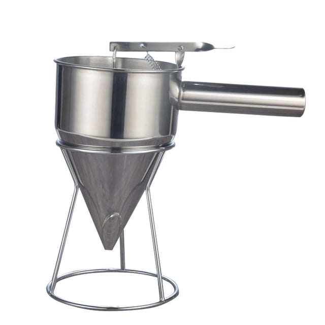 Kitchen Piston Funnel Pancake Batter Dispenser Stainless Steel Confectionery Funnels with Stand Bakery Use Cake Decorating Tool