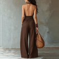 thumbnail image 7 of IUYRTFE Women's Sleeveless Halter Neck Tie Waist Wide Leg Jumpsuit with Pockets Casual Long One Piece Romper, 7 of 7