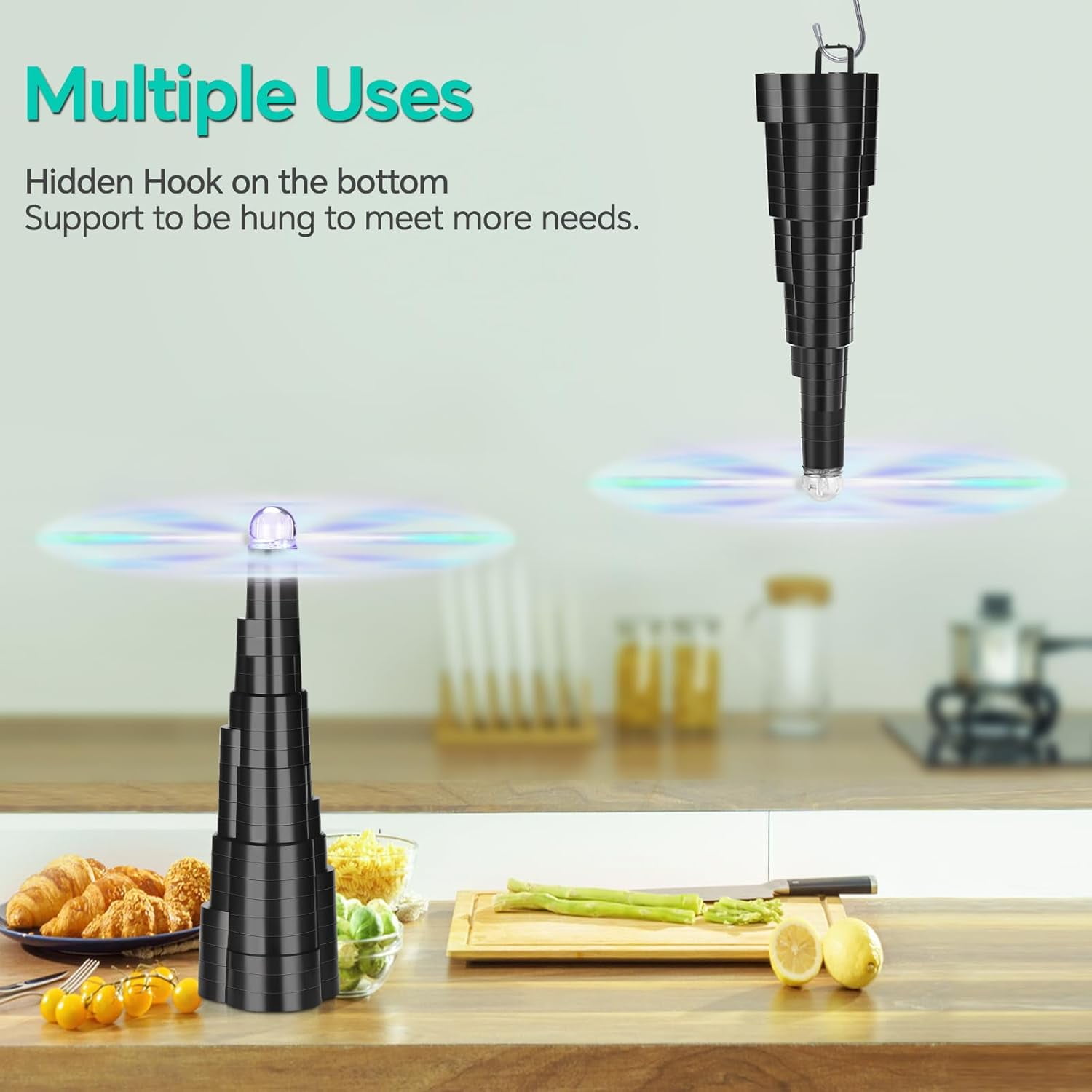 Fans for Tables, Fly Fan for Outdoor Table Keep Flies Away, Table Top Fly Fan Fly Spinner with Holographic Blades, for Picnic, Restaurant, Party, Home, BBQ-4 Pack