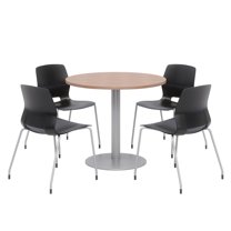 Olio Designs Round 36in Lola Dining Set - Cherry Table - Black Chairs