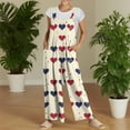 thumbnail image 5 of Women's Valentine's Day Overalls Cute Heart Print Sleeveless Straight Leg Jumpsuits Baggy Trendy Fashion Valentine Rompers with Pockets, 5 of 7
