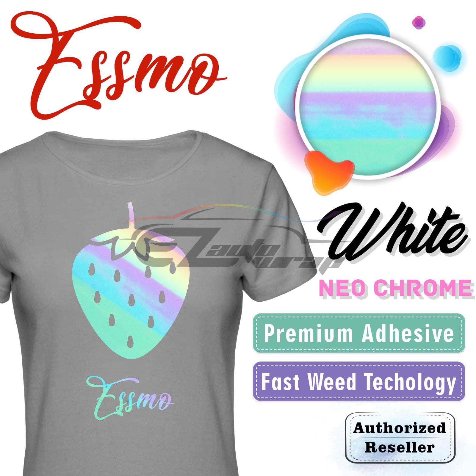 ESSMO™ Neo Chrome White Heat Transfer Vinyl HTV T-Shirt 20" Wide Roll Iron Heat Press NC05 20"x48"