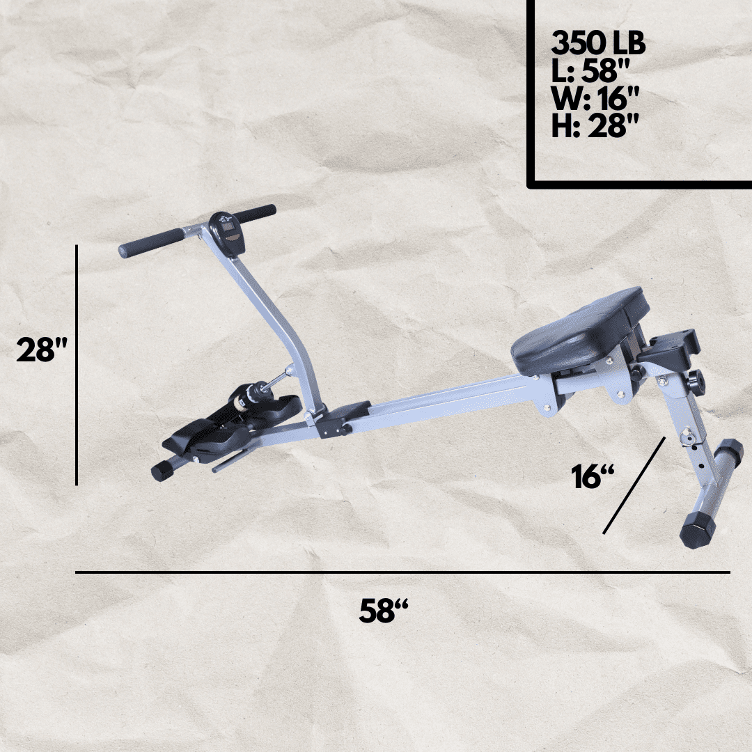 Iron Bar Fitness Foldable Rowing Machine: Ideal for Home Cardio Exercises, featuring a 12-Level Adjustable Hydraulic Resistance System. Comes with a Digital Monitor and a Cushioned Comfort Seat