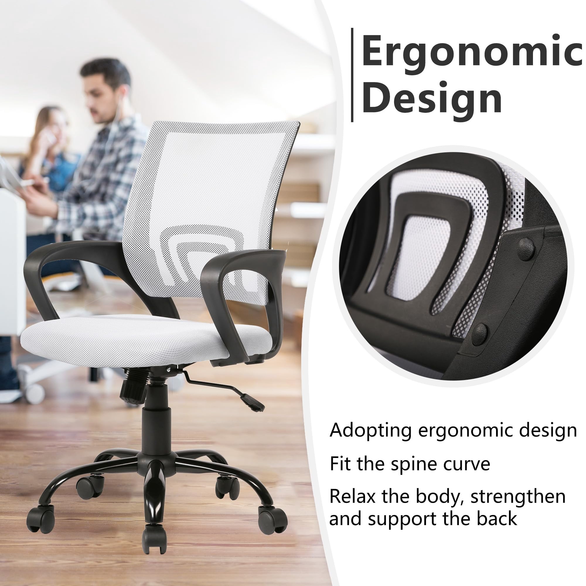 PayLessHere Ergonomic Office Chair, Lumbar Support, Swivel Rolling for Men, Women(White)