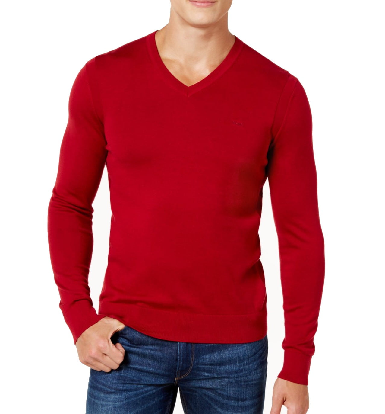 Michael Kors - Mens Sweater Ruby Red V-Neck Stretch Knit Pullover $89 ...