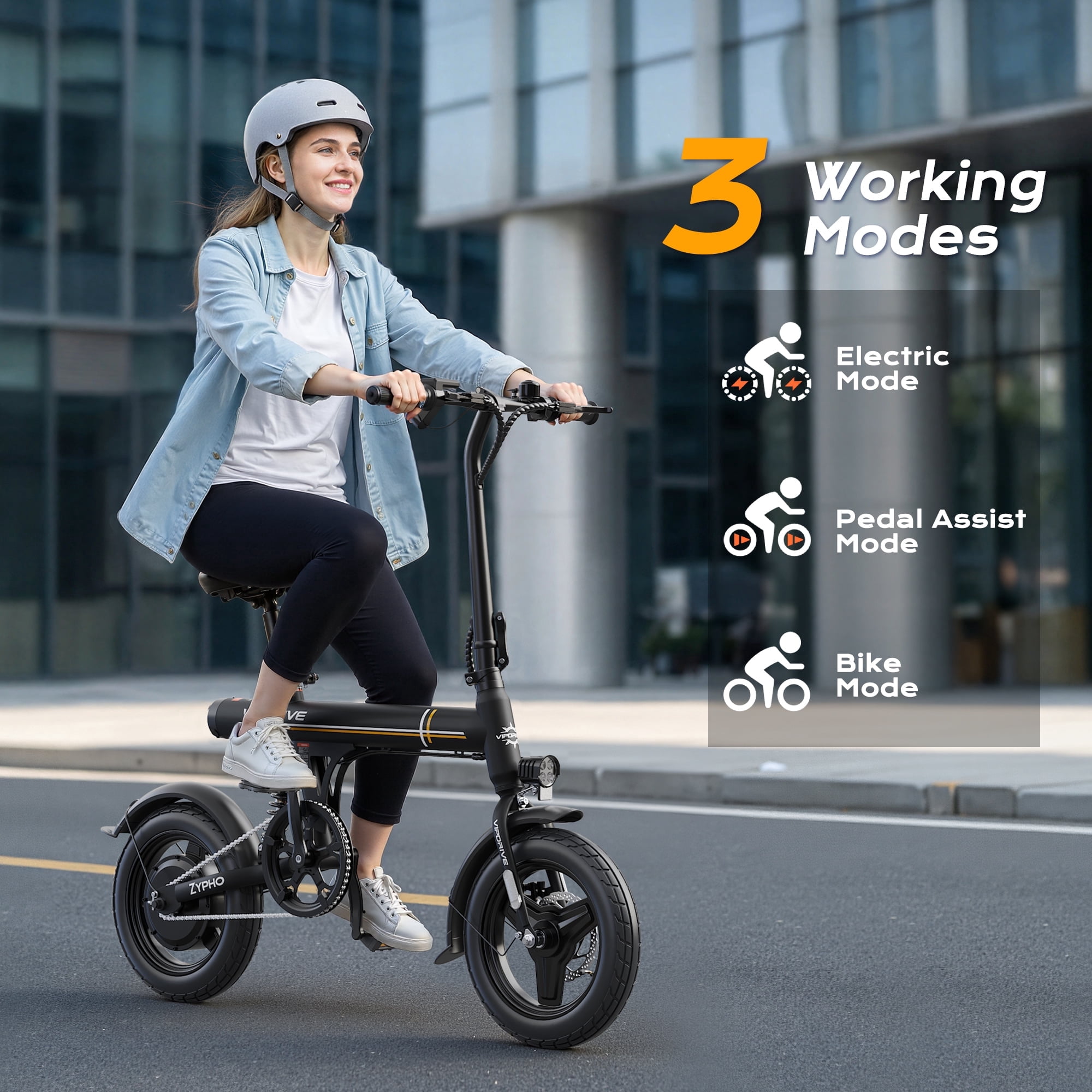 VIPDRIVE Electric Bike - Folding E Bike for Adults, 500W Peak Motor Up to 25 Miles Range, Speed 20MPH - 14" Commuter Ebike for Woman with 36V 7.8Ah Battery + Dual Disc Brakes & Rear Shock, UL2849