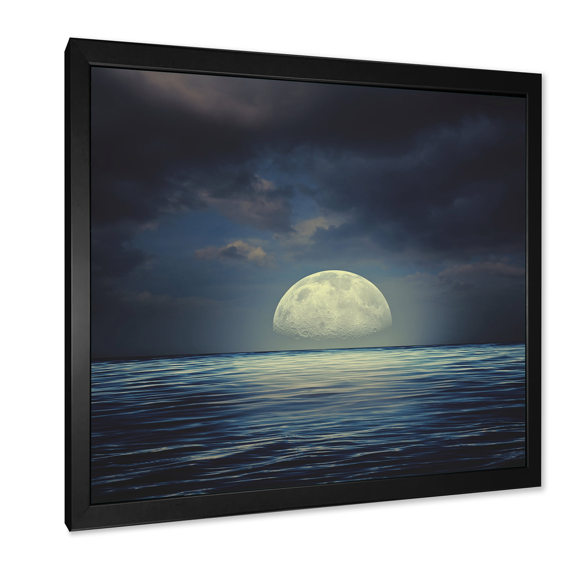 Designart 'Super Moon Over The Blue Sea' Nautical & Coastal Framed Art Print