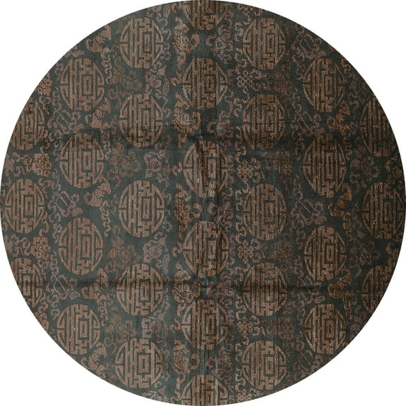 Ahgly Company Indoor Round Oriental Turquoise Blue Industrial Area Rugs, 8' Round