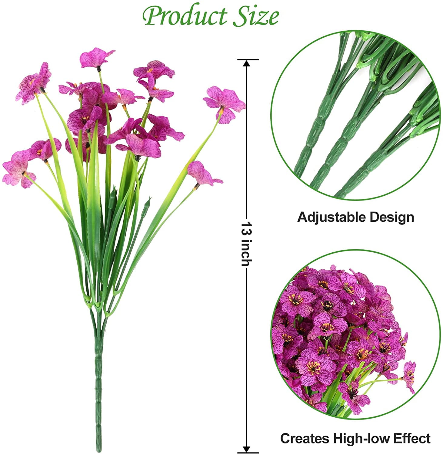 Sinhoon 24 Bundles Artificial Flowers UV Resistant Fake Flowers for Outdoor No Fade Faux Plastic Greenery Shrubs Garden Porch Window Box Decorating, Purplish Red