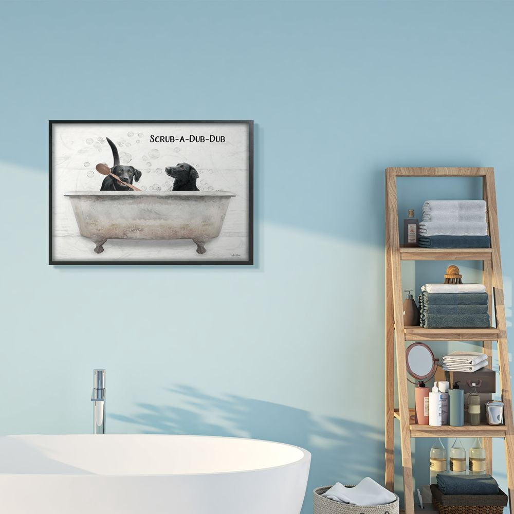 Stupell Industries Scrub a Dub Dub Quote Family Pet Dog Bath Animals & Insects Painting Black Framed Art Print Wall Art, 24 x 30