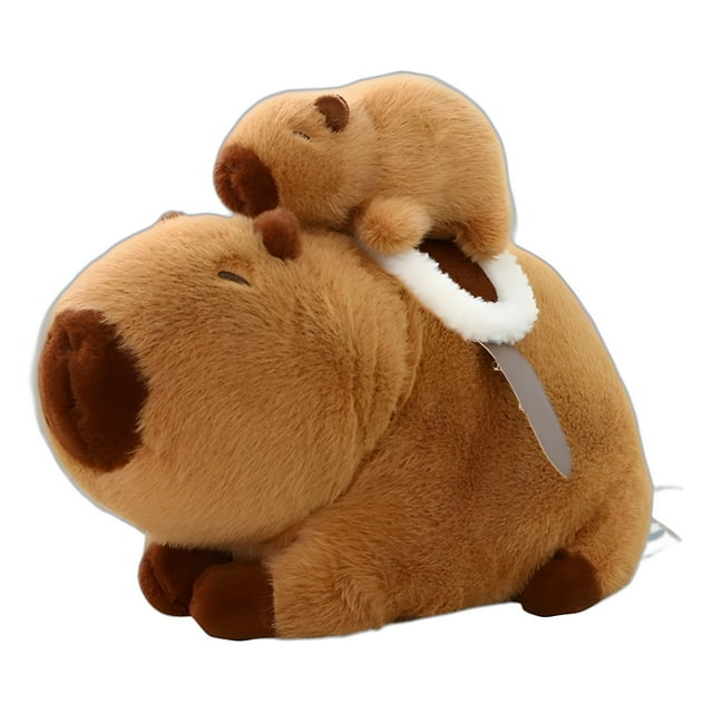 Carpincho de peluche con dibujos animados con silla de montar y muñeca bebé de 40 cm