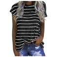 thumbnail image 3 of DPTALR Women's Round Neck Stripe Patchwork Print Short Sleeve Open Back T-Shirt Top, 3 of 7