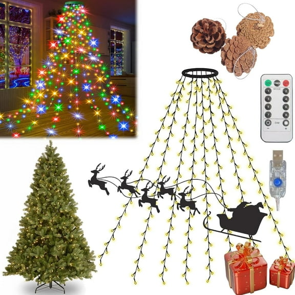 Christmas Tree Lights USB with Timer 10 Strings Kedoxi Xmas String Lights with Ring 6.6 FT Christmas Curtain Fairy Tree Light Easy to Install 8 Mode for Xmas Fir Pine Party Decoration Colorful