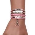 thumbnail image 3 of Multi-layer Leather Rope Handmade Pink Ribbon Breast Cancer Awareness Bracelet, 3 of 6