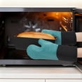 thumbnail image 5 of Unique Bargains Cotton Oven Mitts Heat-Resistant Cooking Gloves Cyan 13.4x7.1inch, 5 of 7
