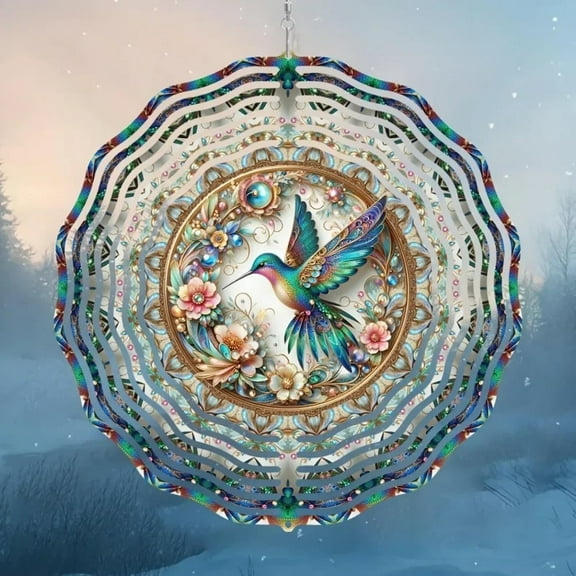 HELLOYOUNG 10inch Hummingbird Wind Spinner - 3D Kinetic Metal Sculpture, 360° Rotating Hook for Garden & Outdoor Holiday Decorations