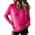 thumbnail image 2 of Dwellite Sweaters for Women Knit Long Sleeve V Neck Lightweight Casual Tops Fall Fashion Clothing Business Casual Outfits Hot Pink M, 2 of 8