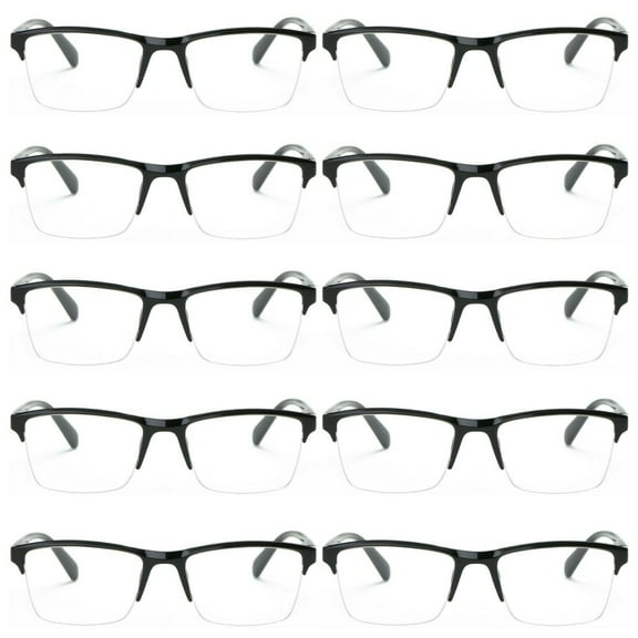 10 Packs Mens Womens Unisex Square Half Frame Reading Glasses Black Spring Hinge Readers  1.00