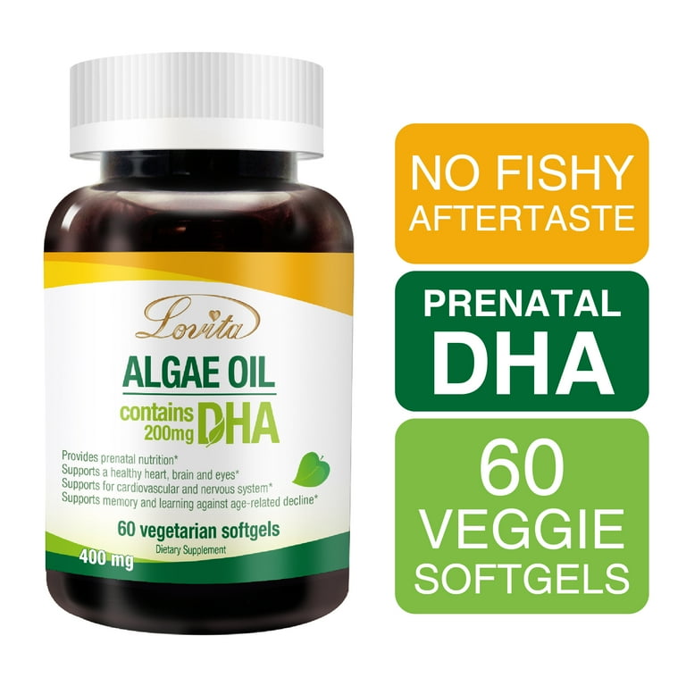 Lovita Algae Oil Plant Based DHA Alternative to Fish Oil Vegan Omega 3 with DHA 200 mg Supports Heart Brain Joint Health 60 Vegetarian Softgels