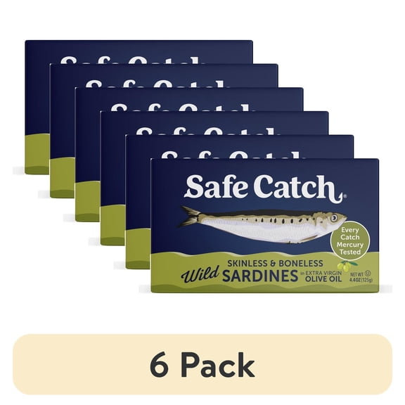 (6 pack) Safe Catch Wild Skinless & Boneless Sardines in Extra Virgin Olive Oil, 4.4 oz Mercury Tested Sardines in Olive Oil