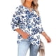 thumbnail image 3 of Blusa de corte delantero de cuello de tripulación de las mujeres de tamaño superior, camiseta de impresión de posición libre de manga 3/4 para el verano, 3 of 6