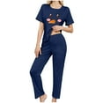 thumbnail image 5 of EchfiProm Christmas Pajamas for Women 3 Piece Set Loungewear Festive Cozy Navy Short Sleeve Long Pants Adults Pjs Set Cute, 5 of 8