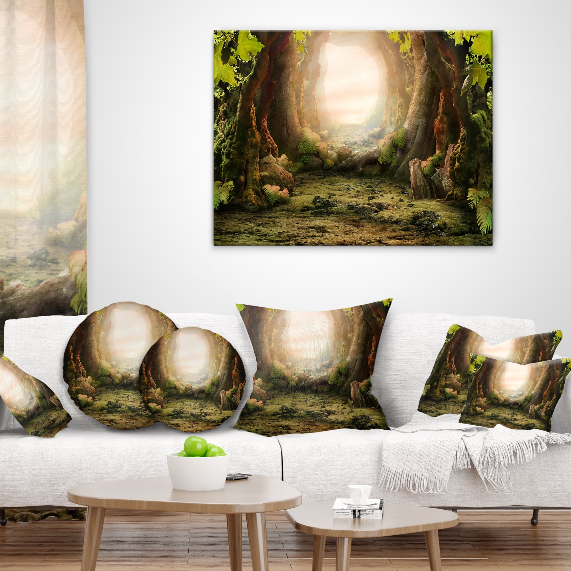 Designart Romantic Green Forest View - Landscape Photo Throw Pillow - 12x20